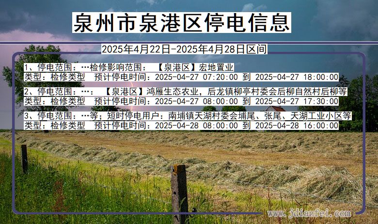 泉州泉港停电通知 福建省泉州泉港停电通知