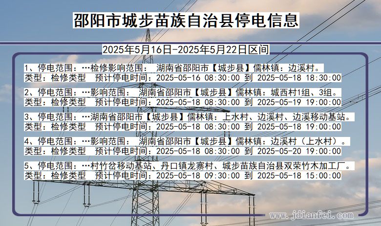 湖南省邵阳城步苗族自治停电通知