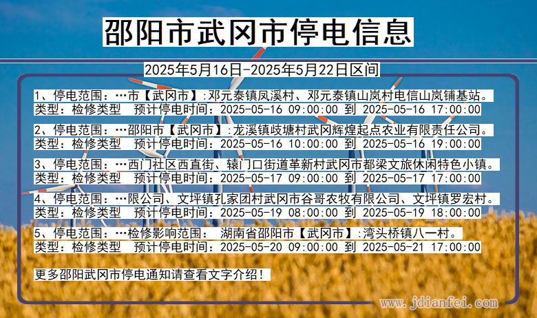 湖南省邵阳武冈停电通知