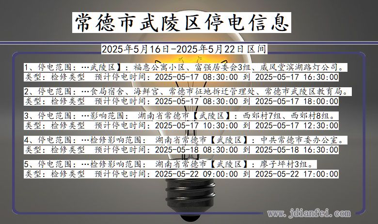 常德武陵停电通知 湖南省常德武陵停电通知
