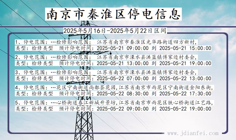 南京秦淮停电通知 江苏省南京秦淮停电通知