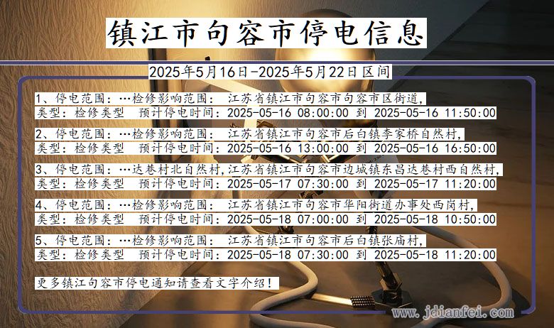 江苏省镇江句容停电通知