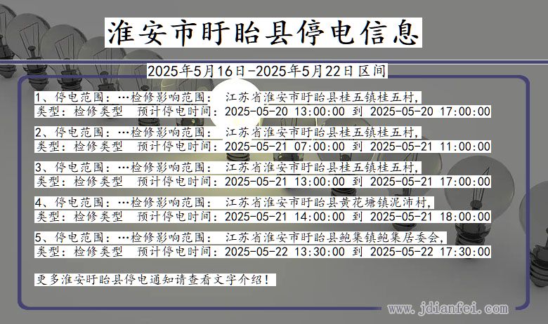 江苏省淮安盱眙停电通知