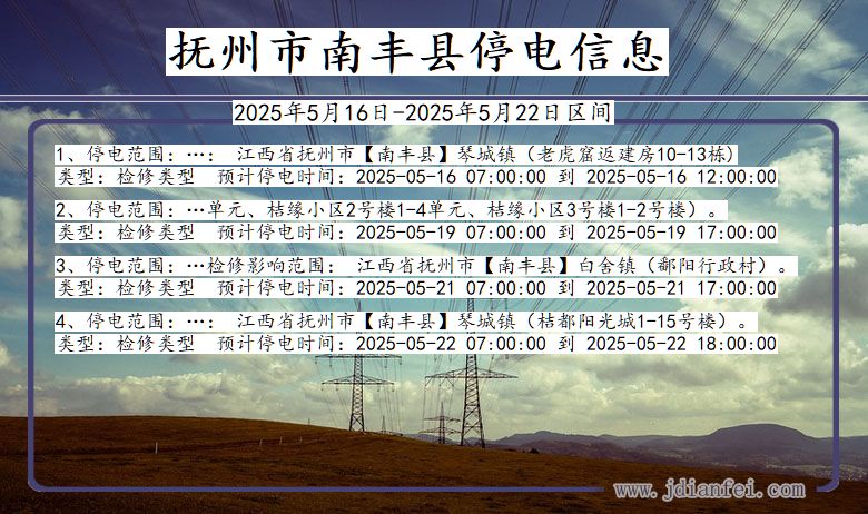 抚州南丰停电通知 江西省抚州南丰停电通知