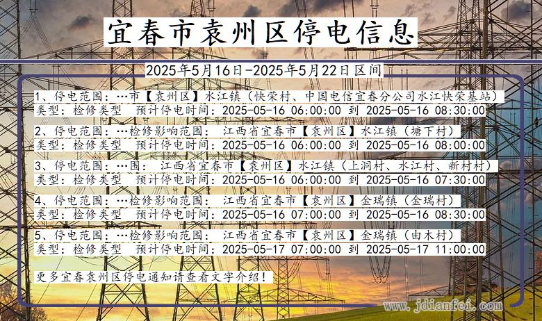 江西省宜春袁州停电通知