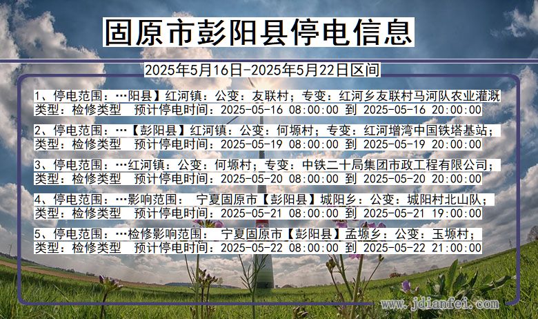 固原彭阳停电通知 宁夏回族自治区固原彭阳停电通知