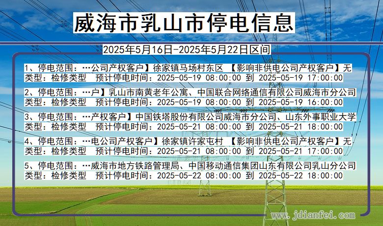 威海乳山停电通知 山东省威海乳山停电通知