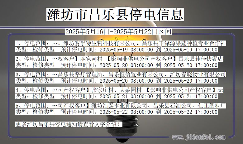 潍坊昌乐停电通知 山东省潍坊昌乐停电通知