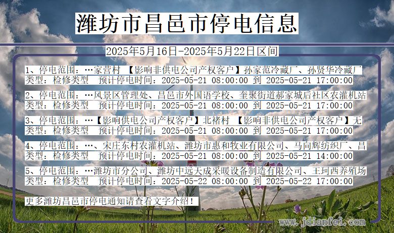 潍坊昌邑停电通知 山东省潍坊昌邑停电通知
