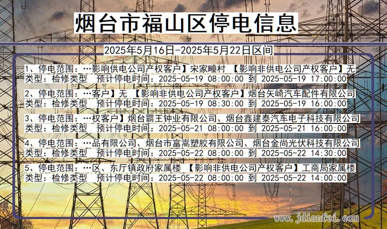 烟台福山停电通知 山东省烟台福山停电通知