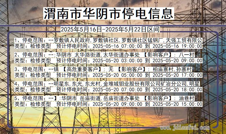 渭南华阴停电通知 陕西省渭南华阴停电通知