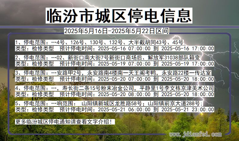 山西省临汾城区停电通知