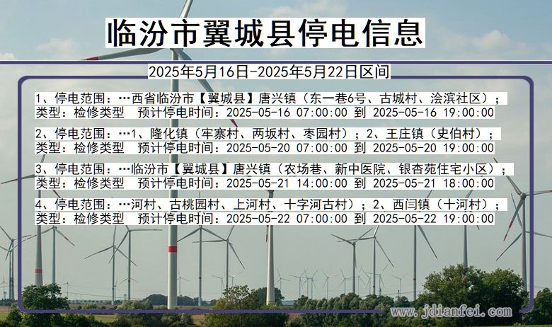 临汾翼城停电通知 山西省临汾翼城停电通知