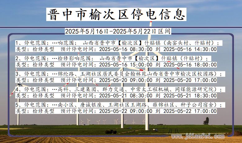 晋中榆次停电通知 山西省晋中榆次停电通知