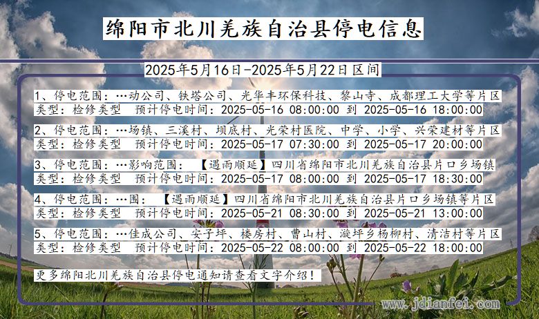 绵阳北川羌族自治停电通知 四川省绵阳北川羌族自治停电通知