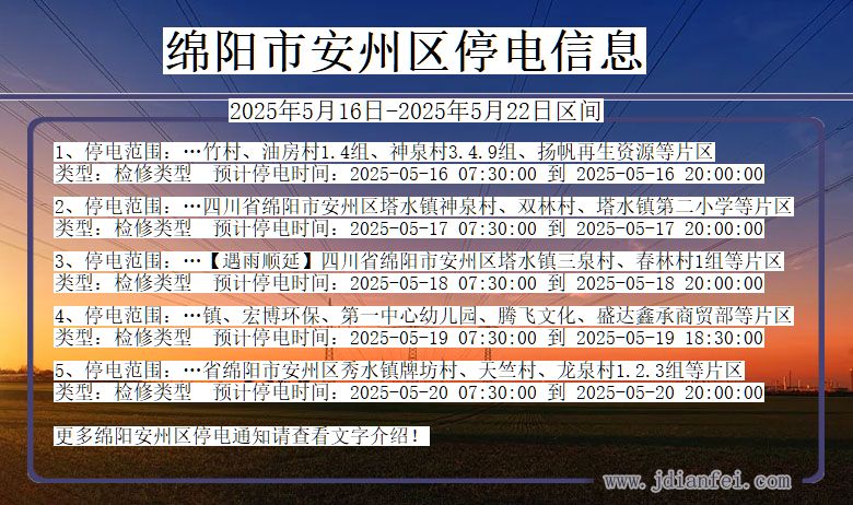 绵阳安州停电通知 四川省绵阳安州停电通知