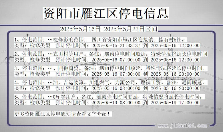 资阳雁江停电通知 四川省资阳雁江停电通知