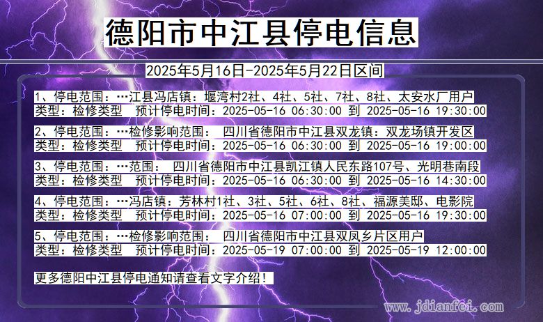四川省德阳中江停电通知