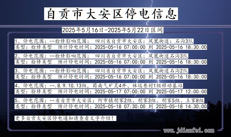 四川省自贡大安停电通知