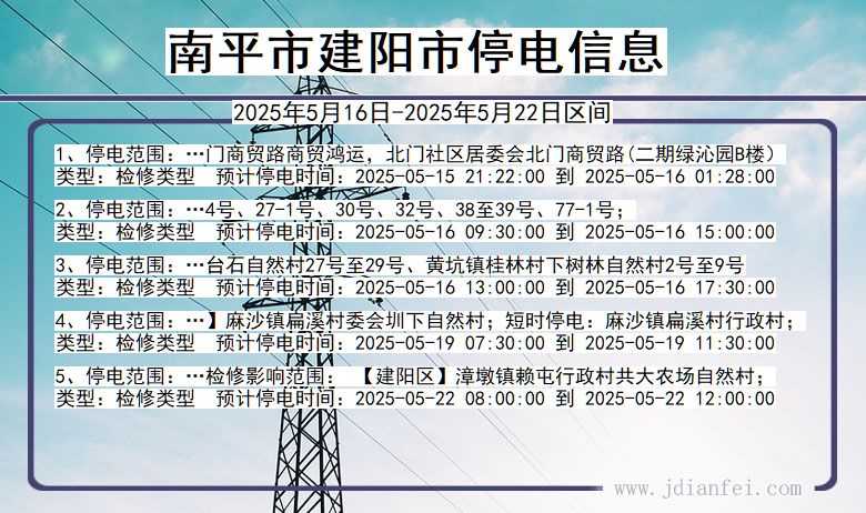 南平建阳停电通知 福建省南平建阳停电通知