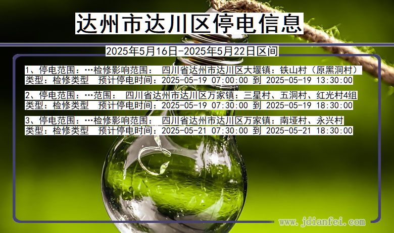 达州达川停电通知 四川省达州达川停电通知