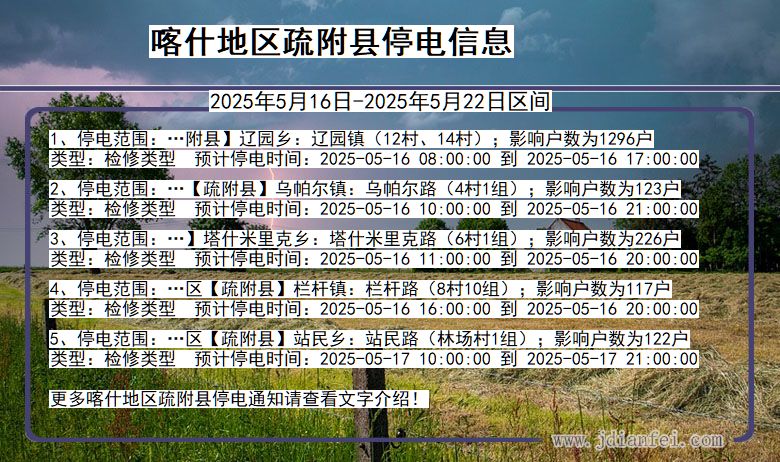 新疆维吾尔自治区喀什地区疏附停电通知