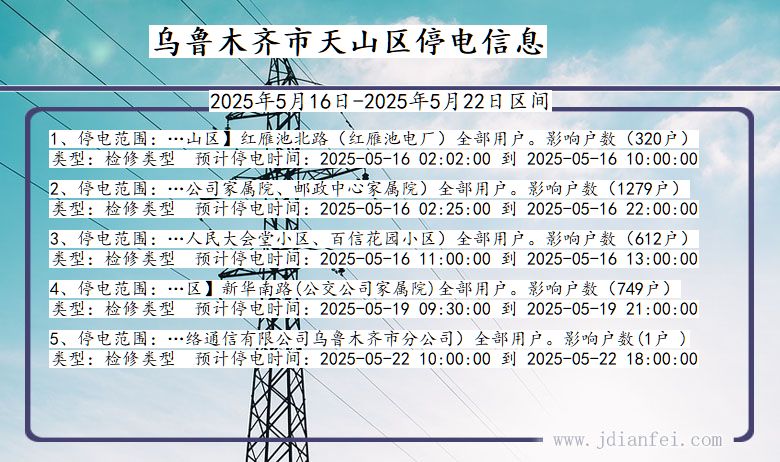 乌鲁木齐天山停电通知 新疆维吾尔自治区乌鲁木齐天山停电通知