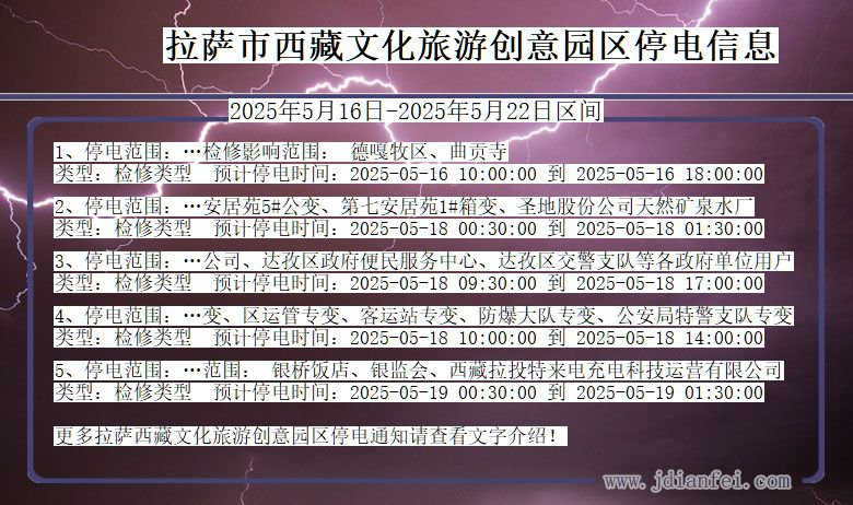 西藏自治区拉萨西藏文化旅游创意园停电通知