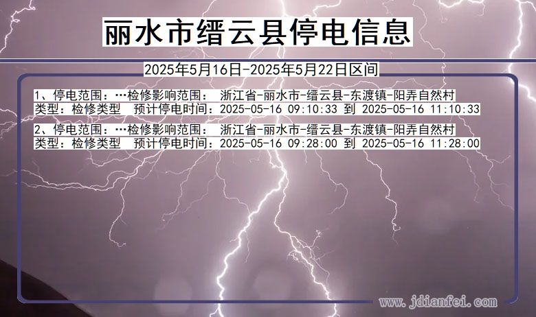 浙江省丽水缙云停电通知