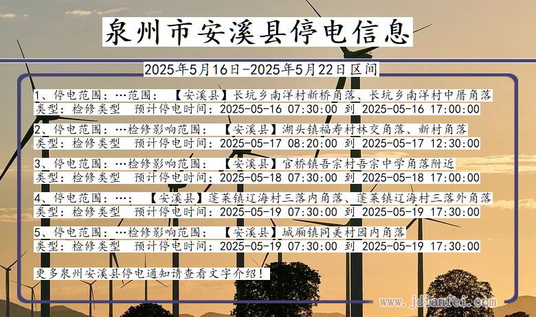 福建省泉州安溪停电通知