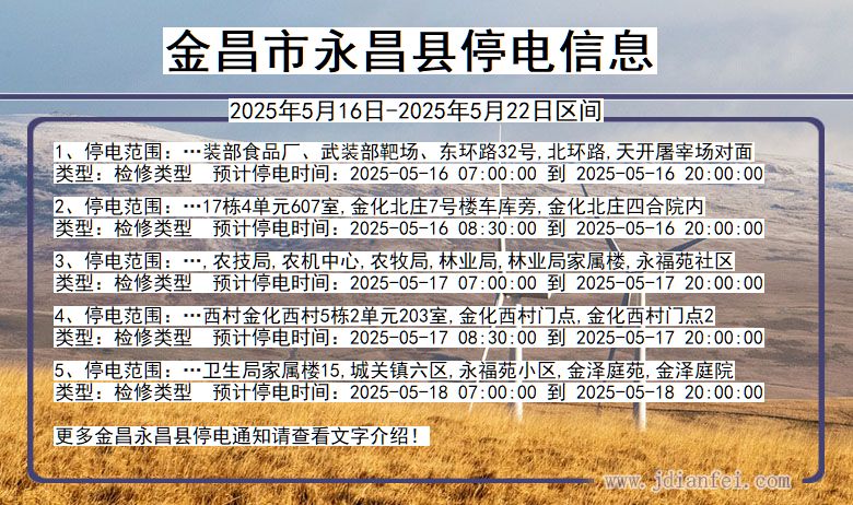 金昌永昌停电通知 甘肃省金昌永昌停电通知