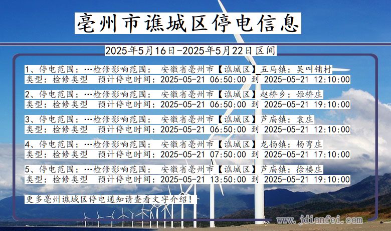 亳州谯城停电通知 安徽省亳州谯城停电通知