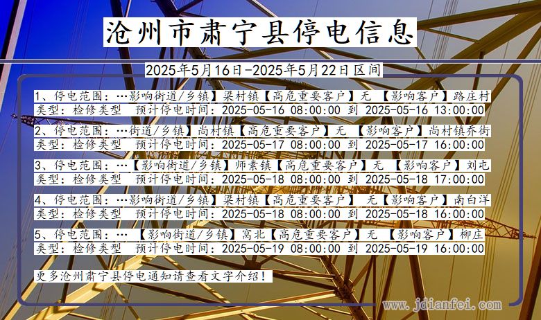 沧州肃宁停电通知 河北省沧州肃宁停电通知