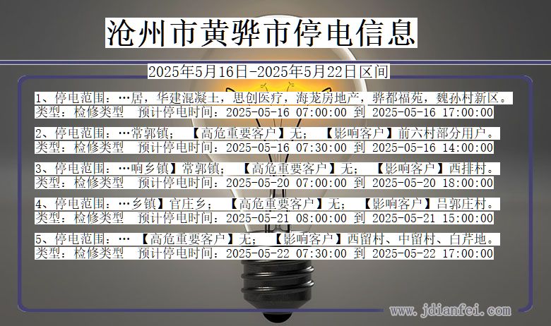 沧州黄骅停电通知 河北省沧州黄骅停电通知