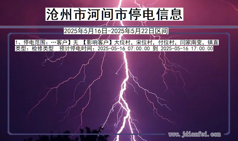 沧州河间停电通知 河北省沧州河间停电通知