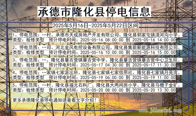 承德隆化停电通知 河北省承德隆化停电通知