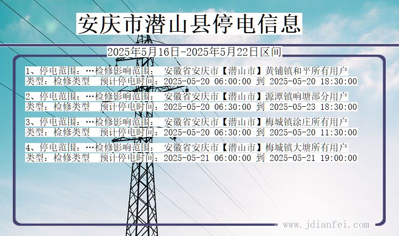 安徽省安庆潜山停电通知