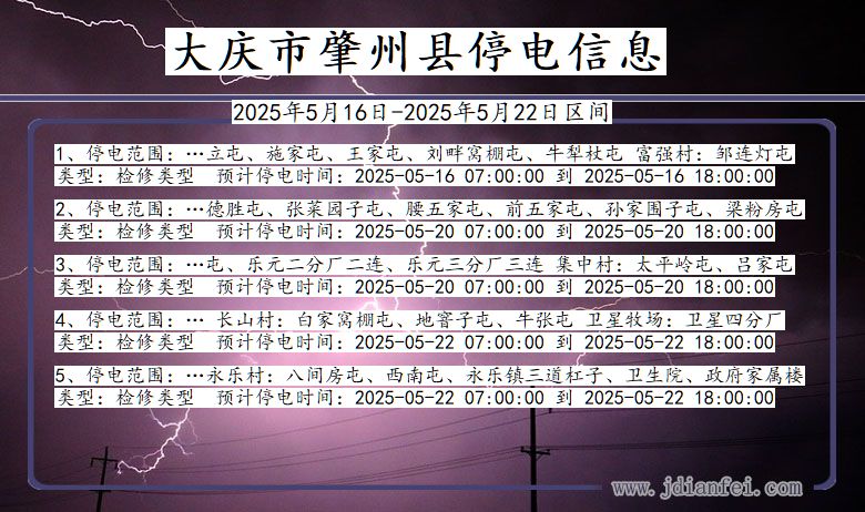 大庆肇州停电通知 黑龙江省大庆肇州停电通知