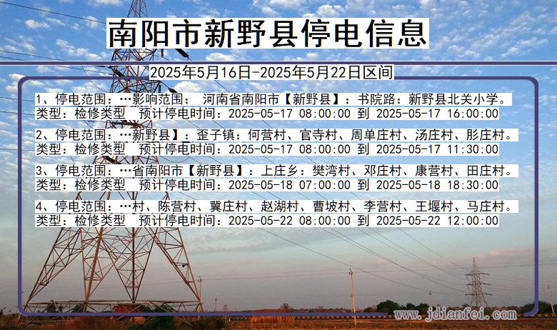 河南省南阳新野停电通知