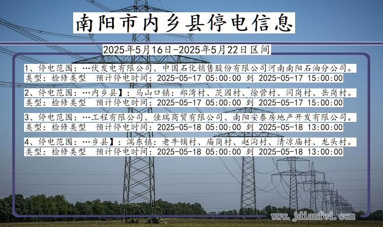 河南省南阳内乡停电通知