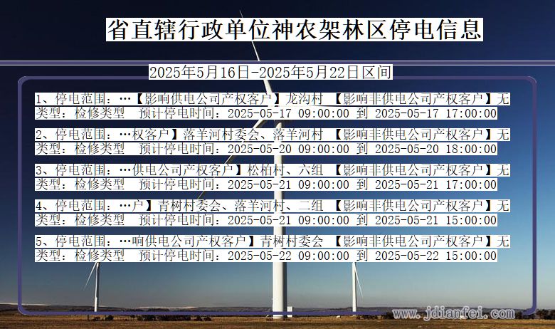 湖北省省直辖行政单位神农架林停电通知