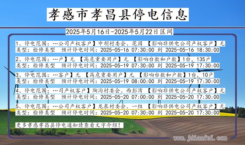 湖北省孝感孝昌停电通知