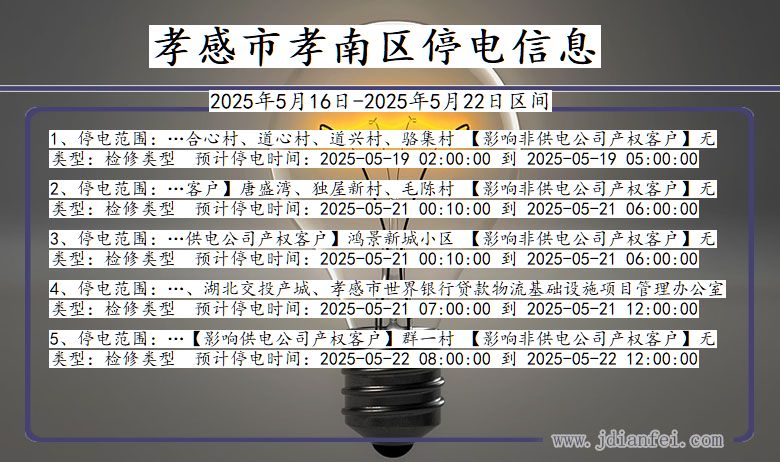 孝感孝南停电通知 湖北省孝感孝南停电通知