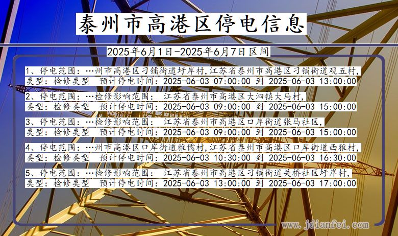 泰州高港停电通知 江苏省泰州高港停电通知
