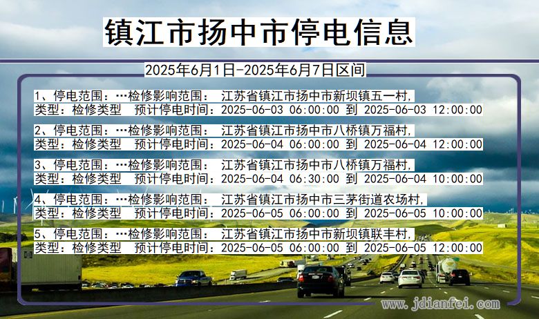 江苏省镇江扬中停电通知