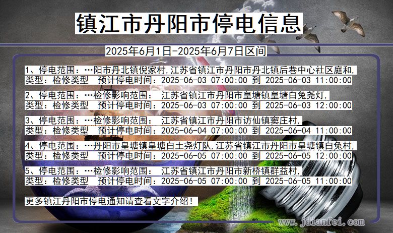 江苏省镇江丹阳停电通知