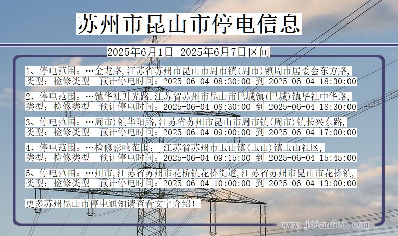 江苏省苏州昆山停电通知