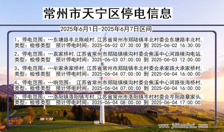 江苏省常州天宁停电通知