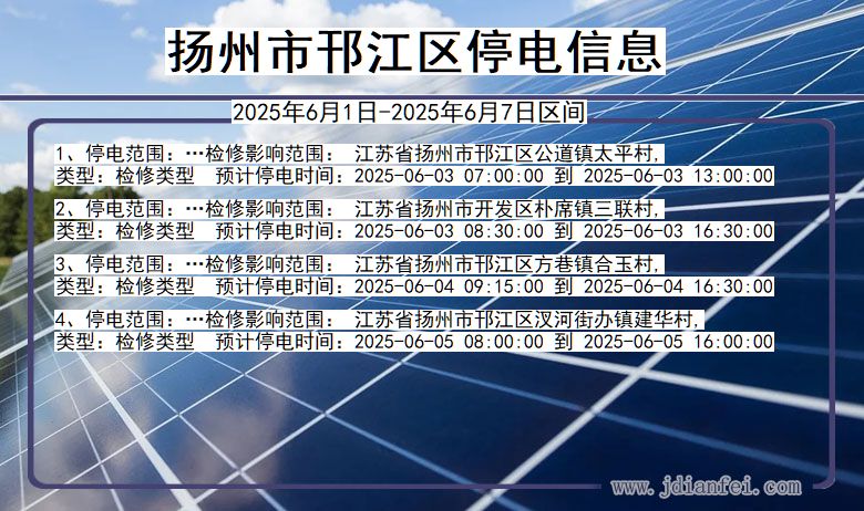 扬州邗江停电通知 江苏省扬州邗江停电通知