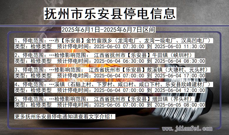 抚州乐安停电通知 江西省抚州乐安停电通知